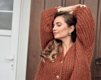 【Raucohouse】Chess oversized mohair cardigan Ruhr Oversized Mohair Cardigan - Brown – The Frankie Shop