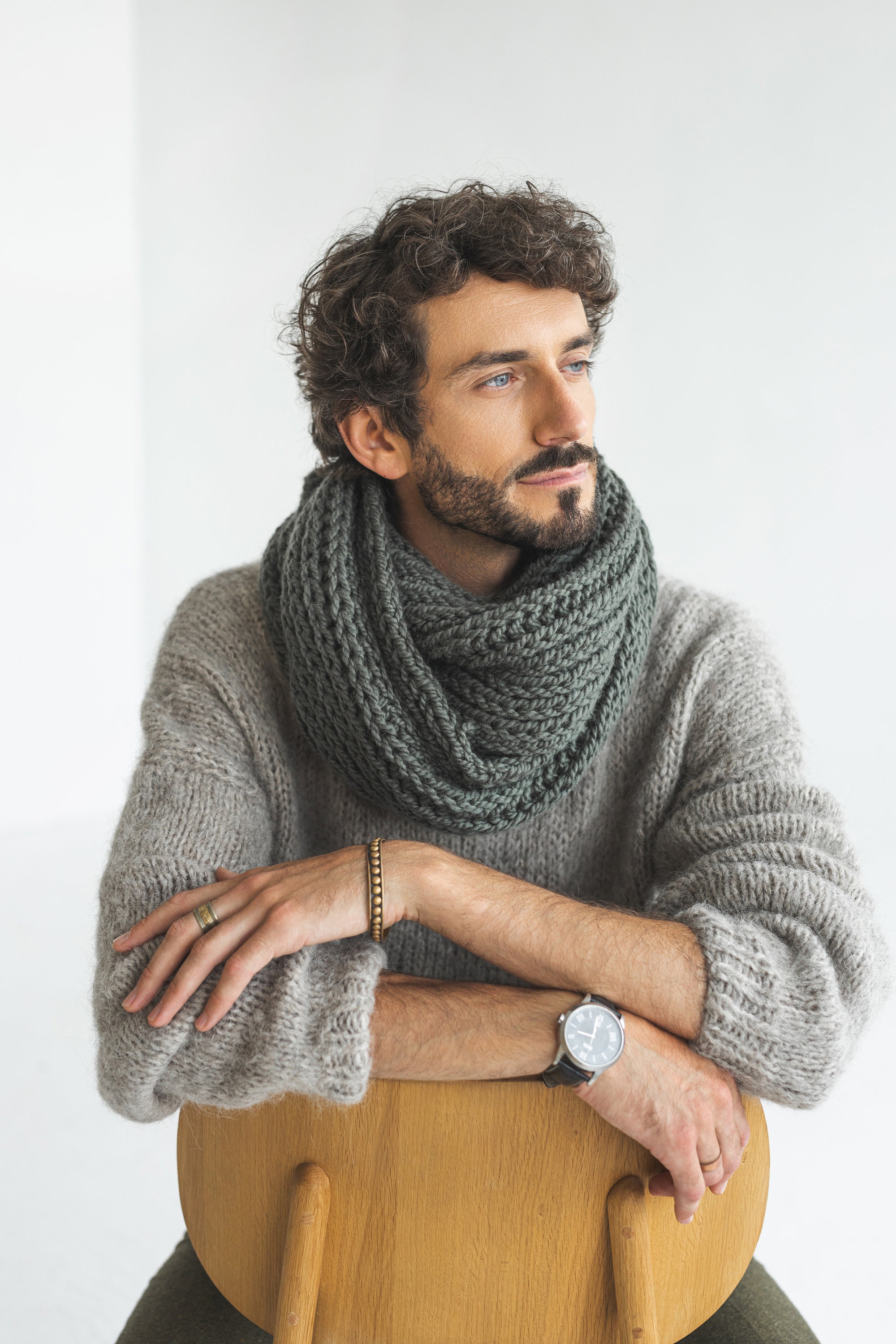 Sciarpa Uomo In Cotone E Lino - Design Color Block, Morbida E Calda, 190x80 Cm - Foto 9