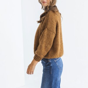 Camel brown mohair knitted fluffy sweater, taupe alpaca wool blend jumper, caramel fuzzy cable knit pullover, slightly oversized thick pull image 4