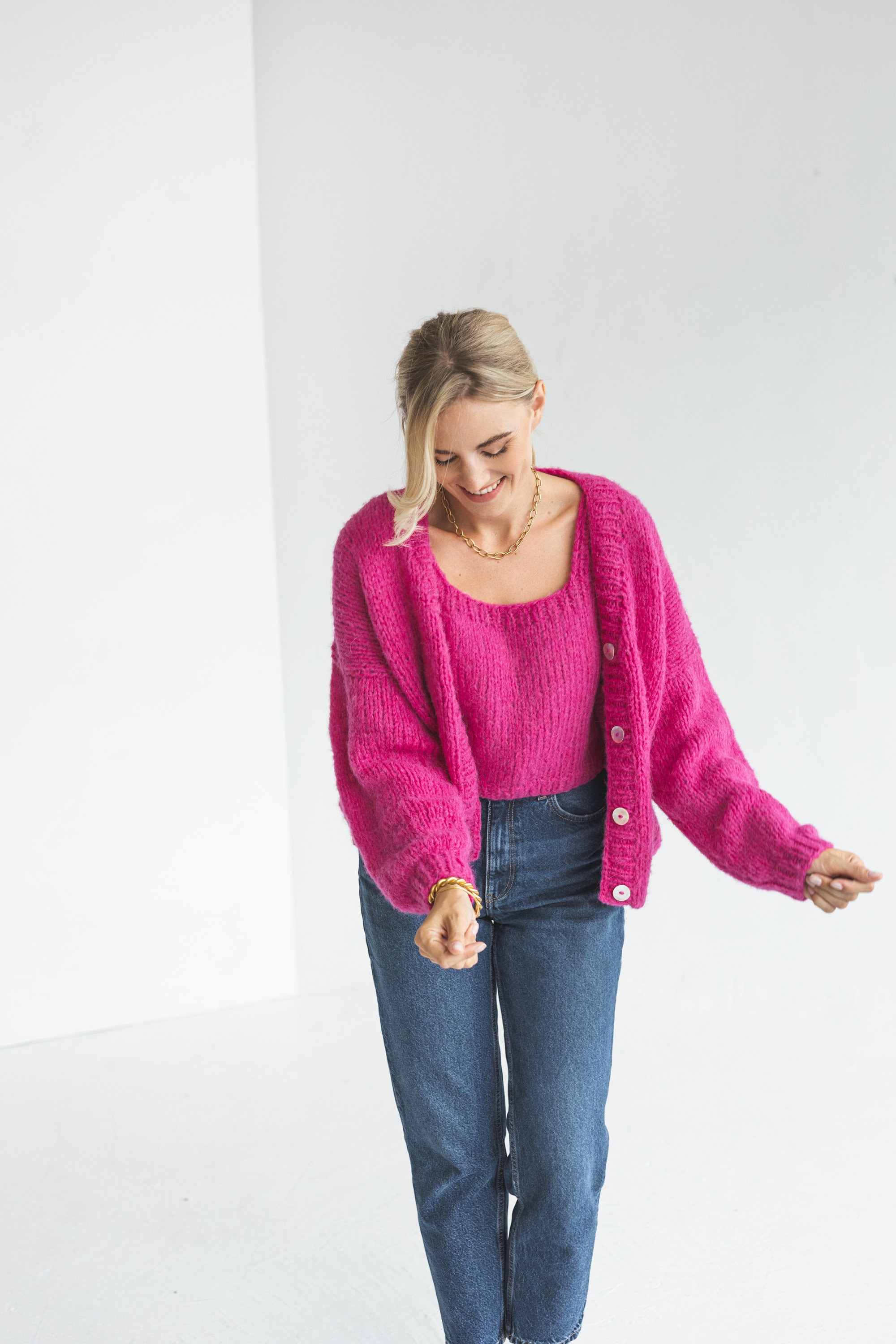 Matching Cerise Pink Cable Knit Cropped Tank Top and