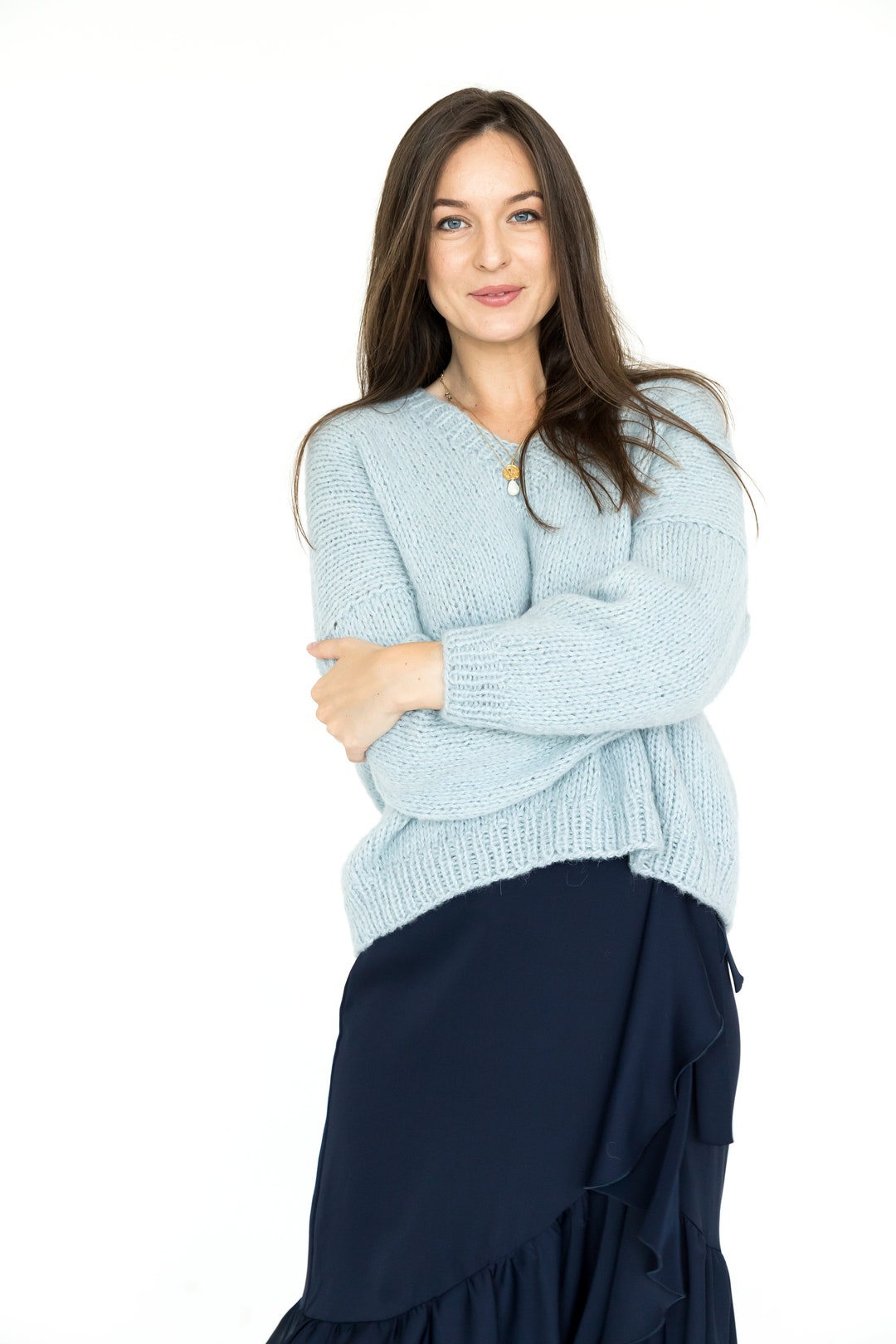 Frankie Brushed Alpaca Sweater in Slate Blue