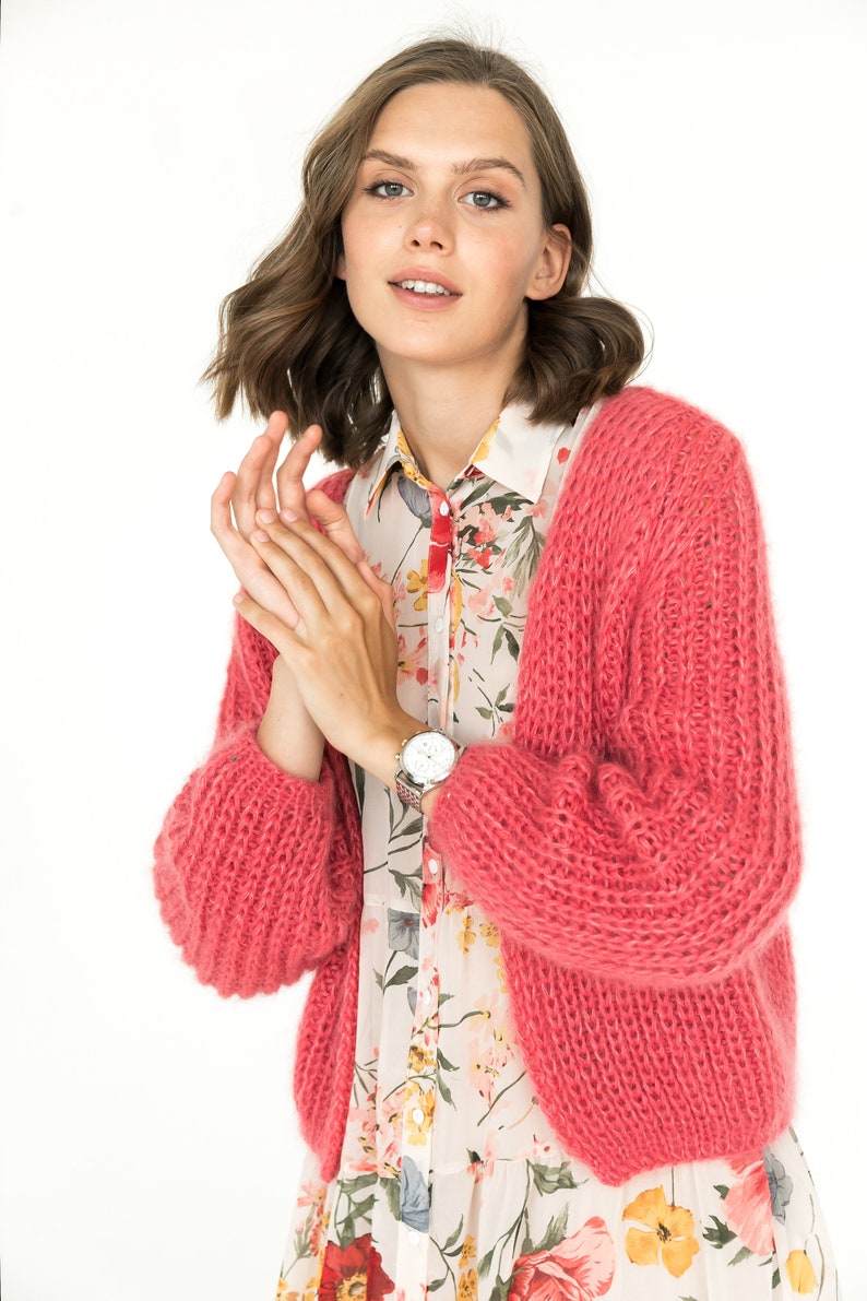 Timeless Cable Knit Mohair Sweater Coral Mohair Cardigan - Etsy