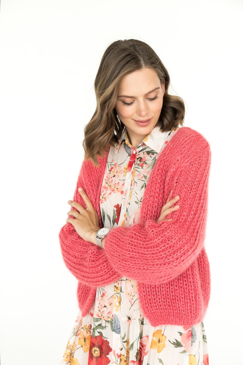 Timeless Cable Knit Mohair Sweater Coral Mohair Cardigan - Etsy