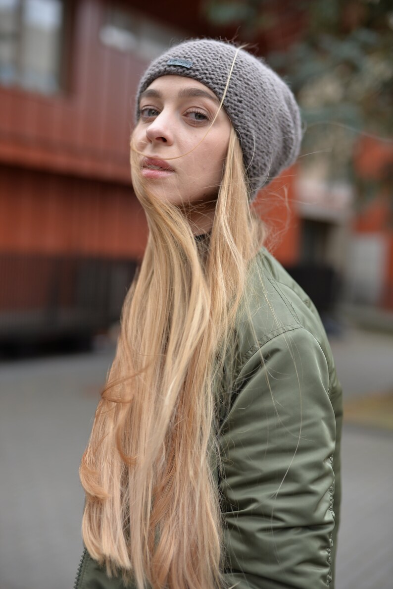 READY TO SHIP. Brown slouchy beanie, warm knit hat, wool and alpaca beanie, cable knit hat, gift for women, winter hat image 3