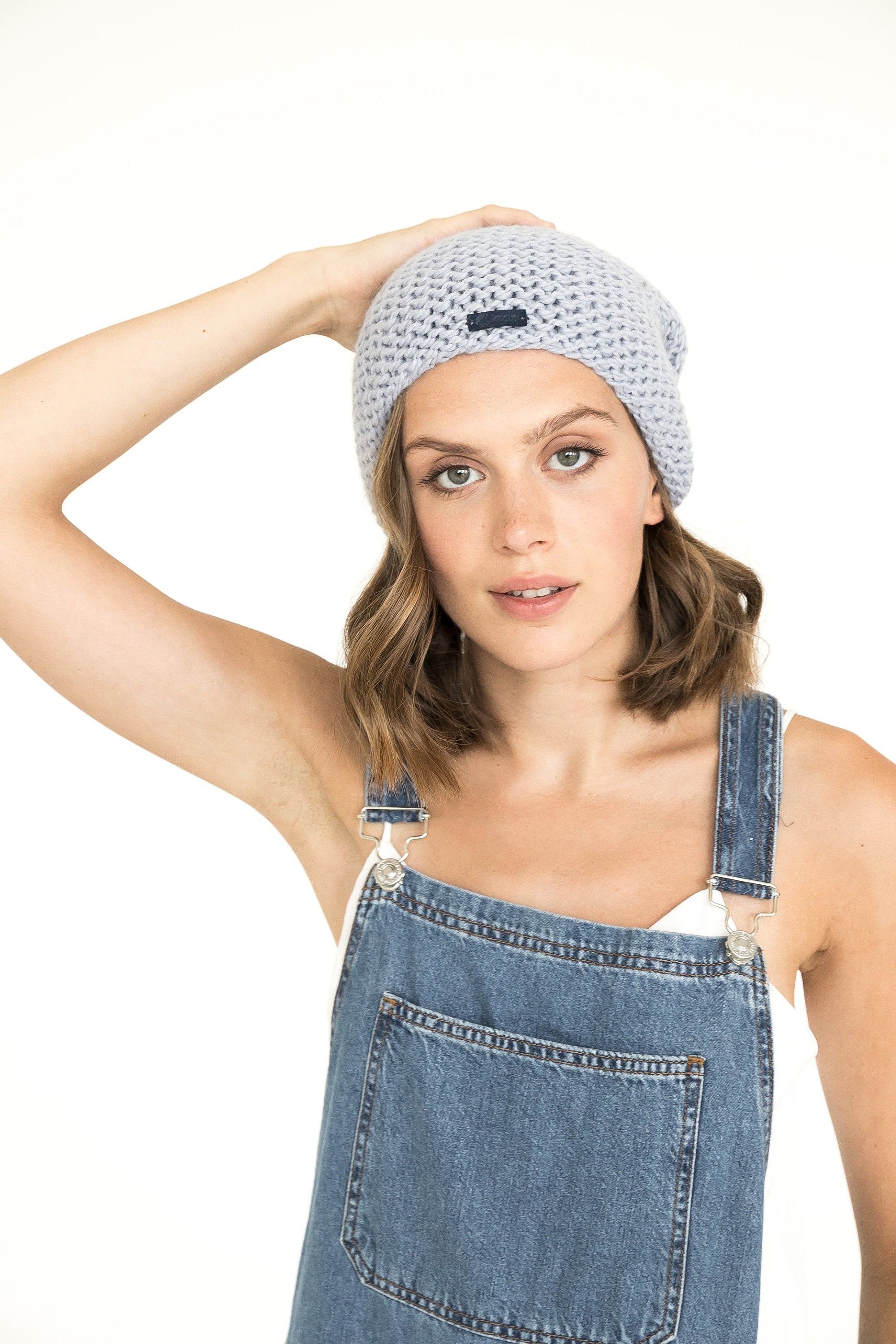 Women’s Cozy Cable Knit Beanie - Light Blue new Knit hat for women in dark blue colors with cables and  main image 2
