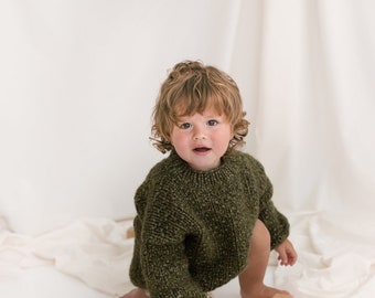 Green Cable Knit Kids Sweater, Moss Green Toddler Pullover, Alpaca Wool Olive Green Jumper, Knitted Baby Sweater, Oversized Boys Sweater,