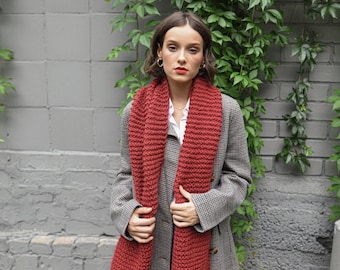 スカーフ Bordeaux Knitted Mohair Wool Scarf Bordeaux Alpaca Wool Scarf, Cherry Red Chunky Knit Long
