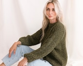 トップス simplycomplicated KNIT SWEATER OLIVE Olive Green Sweater Top - Long Sleeve Top - Cropped Sweater