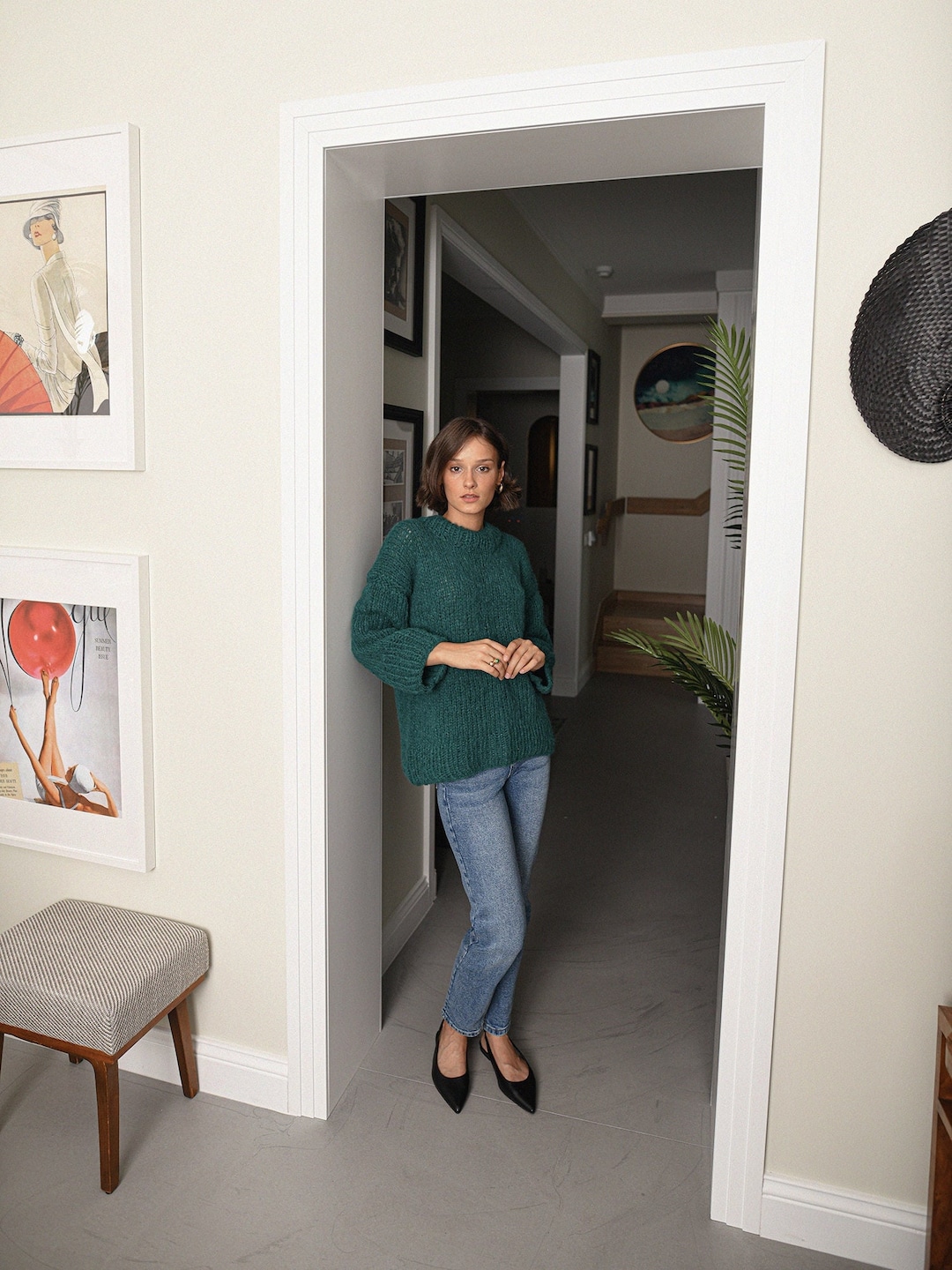 Cable-Knit Oversized Sweater - Green main image 1