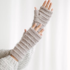 Black mohair fingerless gloves, cable knit women mittens, knitted hand warmers, alpaca wool fingerless winter gloves, gift, long warm gloves image 5