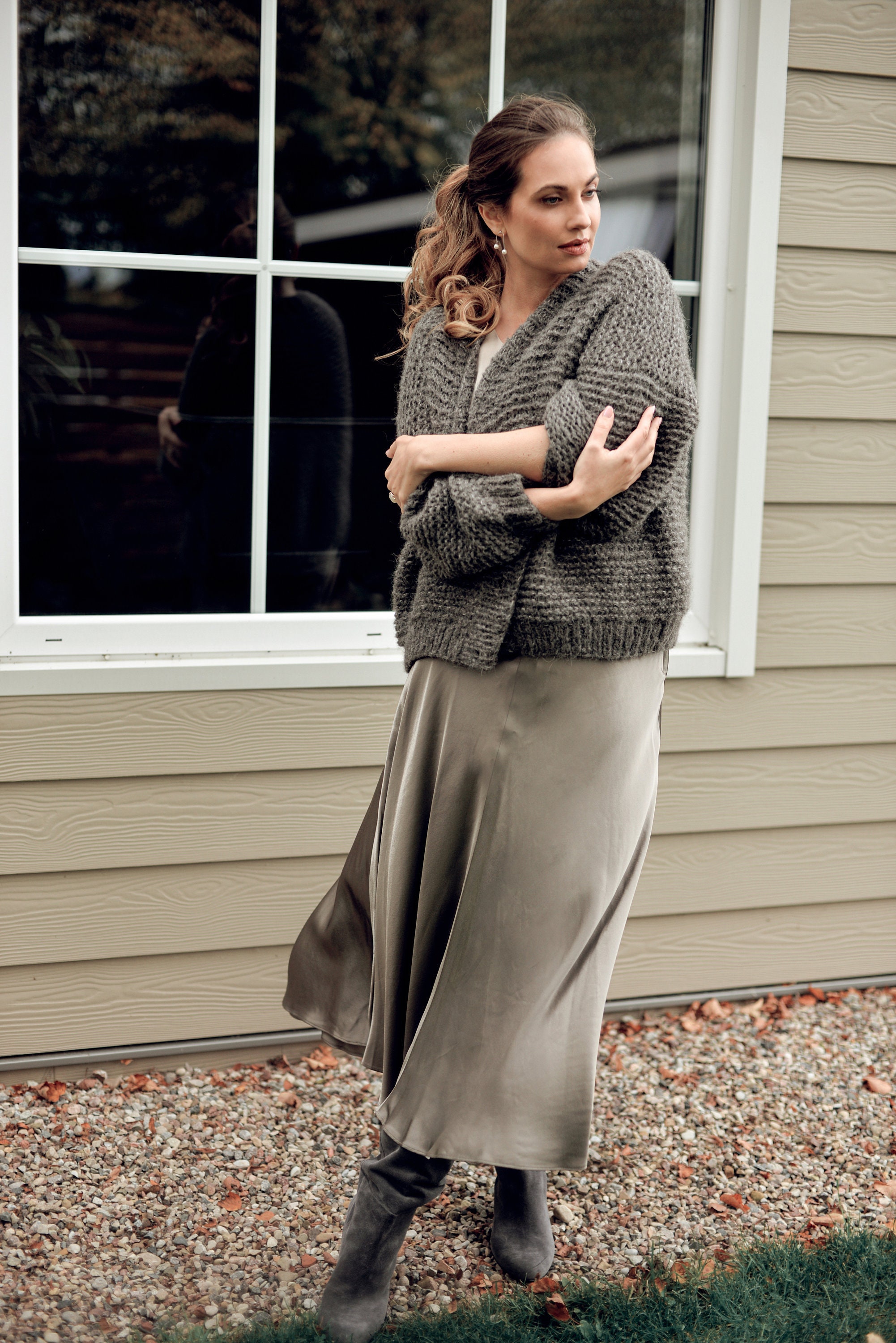 Gray Chunky Knit Alpaca Cardigan With Buttons, Hand-knit Oversized