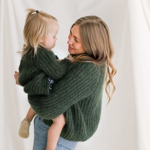 Matching Mommy and Me Mohair Cardigans, Mother Daughter Alpaca Sweaters Set, Matching Chunky Knit Sweaters, Green Me & Mini Me Cardigan,Gift