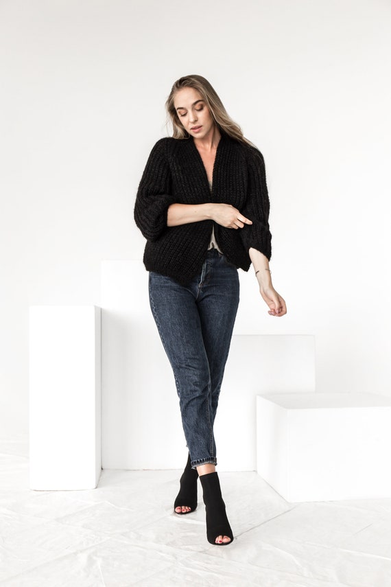 Timeless Black Mohair Cardigan, Cable Knit Fuzzy Sweater, Oversize Mohair Sweater, Hand Made Chunky Cardigan, Strickjacke, Gift for Women - Etsy Timeless Black Mohair Cardigan, Cable Knit Fuzzy Sweater, Oversize Mohair Sweater, Hand Made Chunky Cardigan, Strickjacke, Gift for Women - Etsy