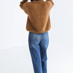 Camel brown mohair knitted fluffy sweater, taupe alpaca wool blend jumper, caramel fuzzy cable knit pullover, slightly oversized thick pull image 5