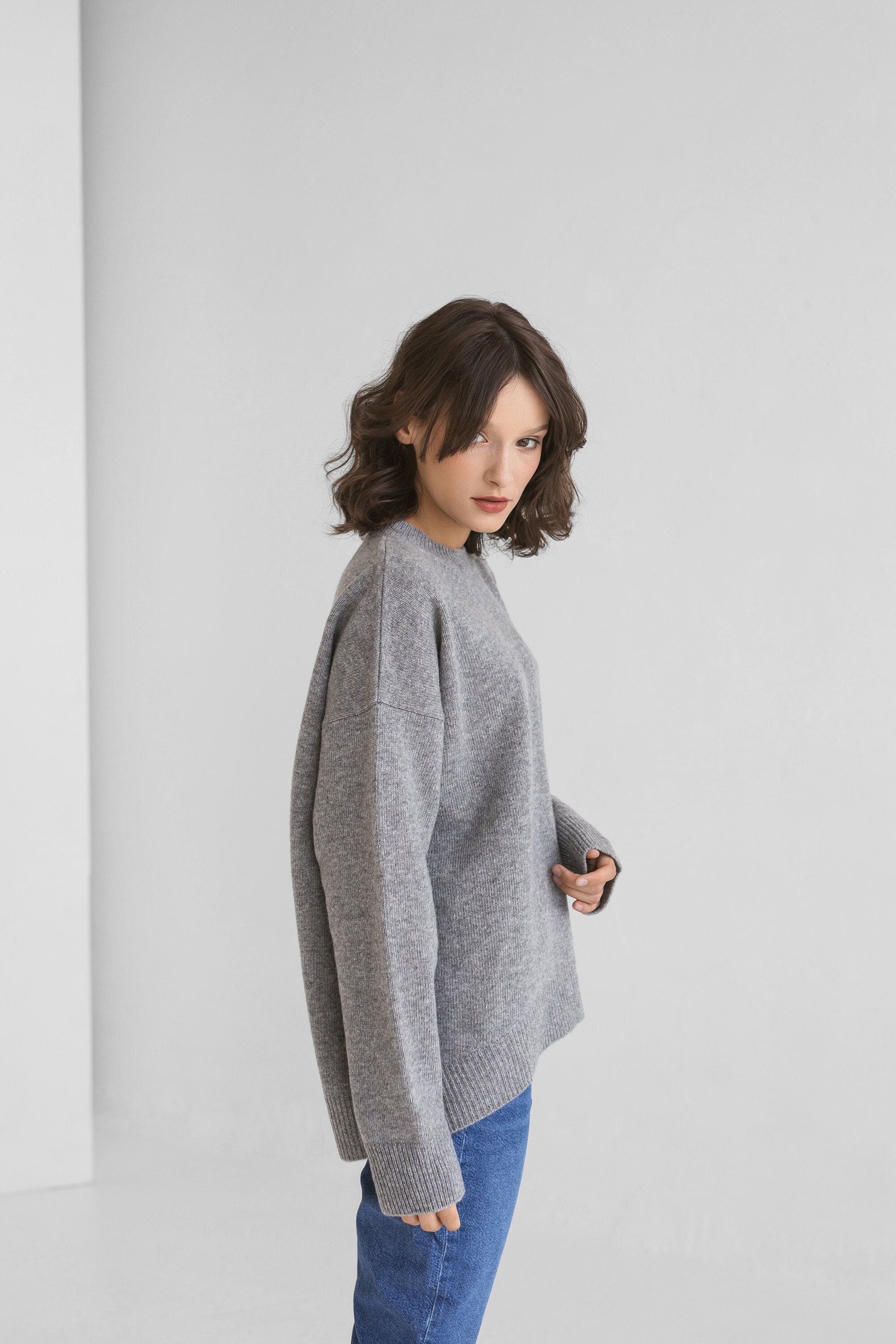 Grey Knitted Merino Wool Oversized Women's Pullover - Etsy