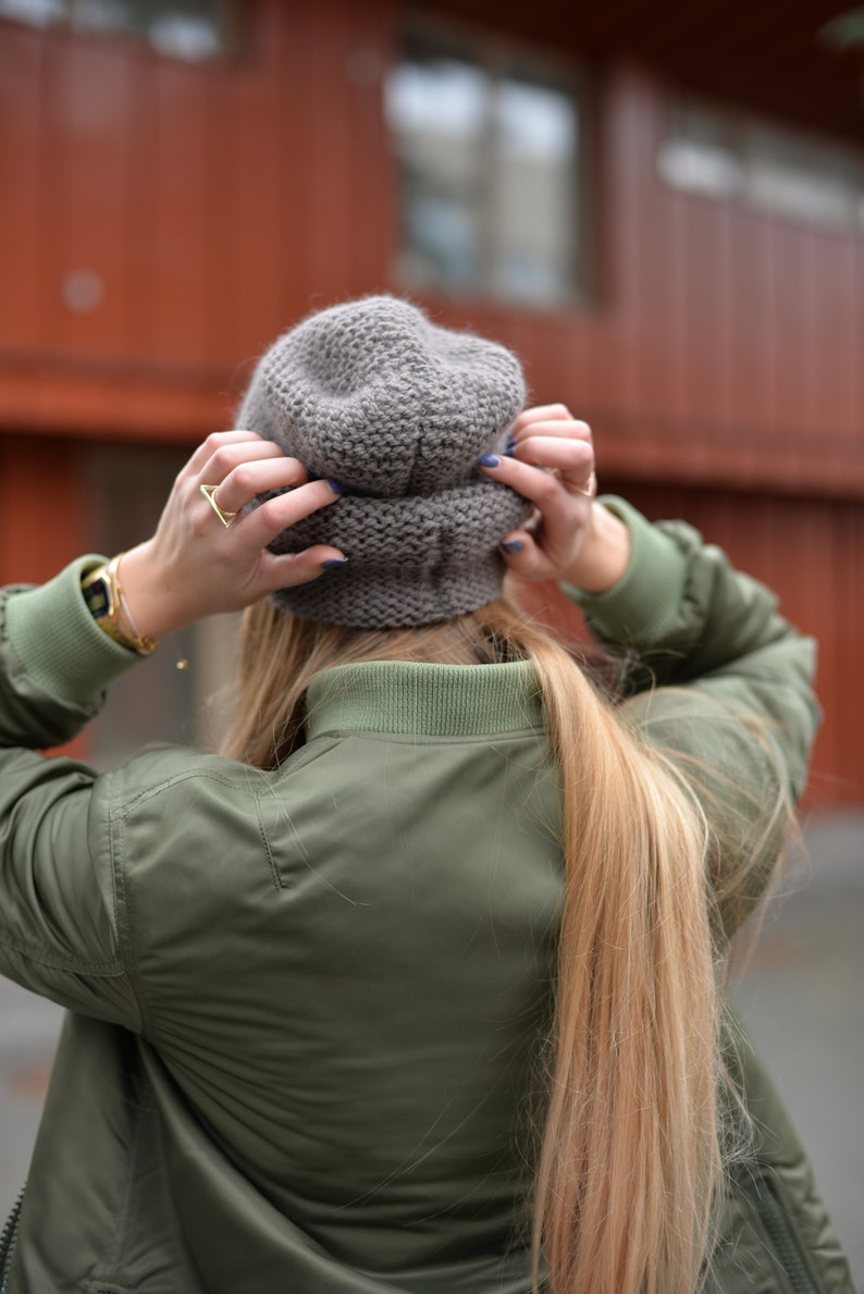 READY TO SHIP. Brown slouchy beanie, warm knit hat, wool and alpaca beanie, cable knit hat, gift for women, winter hat image 6