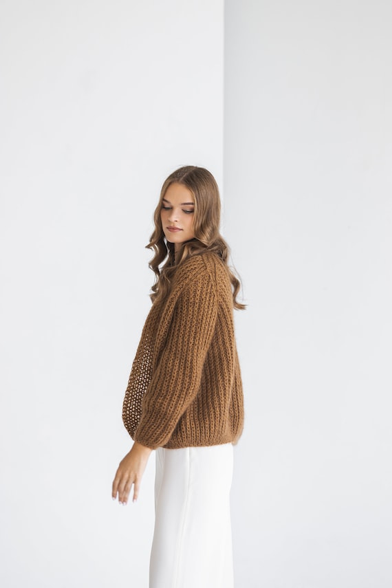 Camel Mohair Cardigan Brown Chunky Knit Alpaca Wool Blend Sweater Oversized Fuzzy Taupe Cardigan Fluffy Thick Knitted Caramel Cardigan Etsy UK