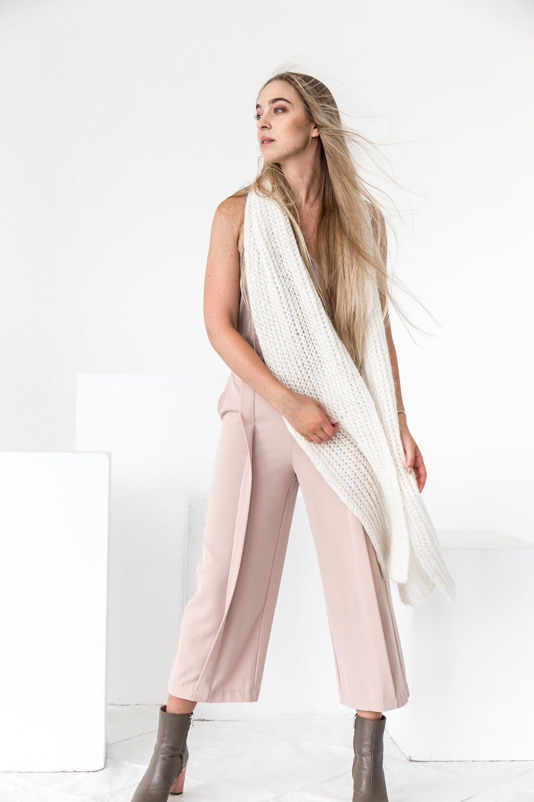 1-of-1  OversizedWhite Scarf Madras | Medium