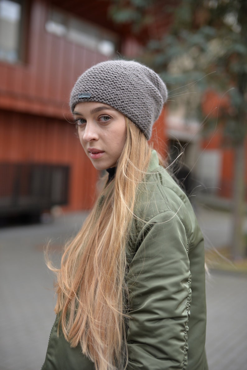 READY TO SHIP. Brown slouchy beanie, warm knit hat, wool and alpaca beanie, cable knit hat, gift for women, winter hat image 1