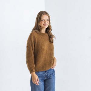 Camel brown mohair knitted fluffy sweater, taupe alpaca wool blend jumper, caramel fuzzy cable knit pullover, slightly oversized thick pull image 6