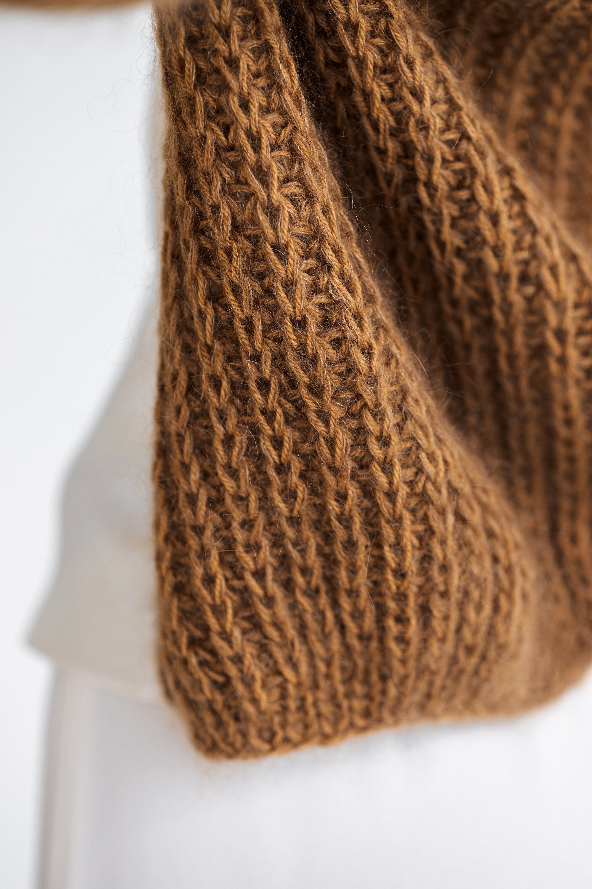 Camel Mohair Cardigan, Brown Chunky Knit Alpaca Wool Blend Sweater