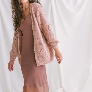 Pink see through cardigan with pockets