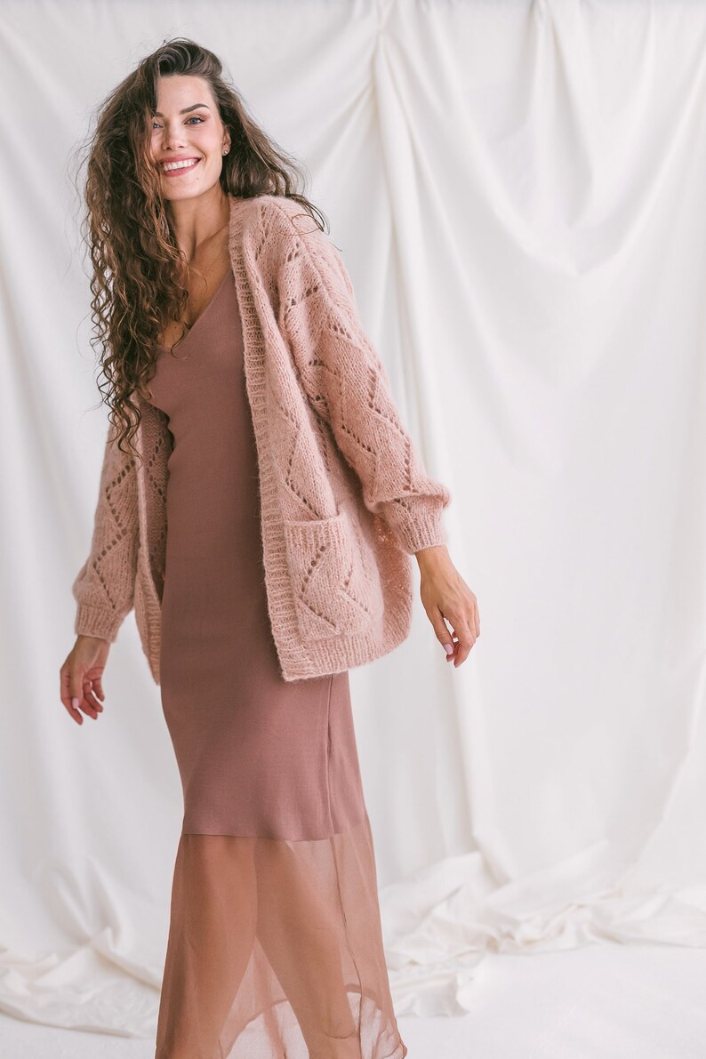 Pink see through cardigan with pockets