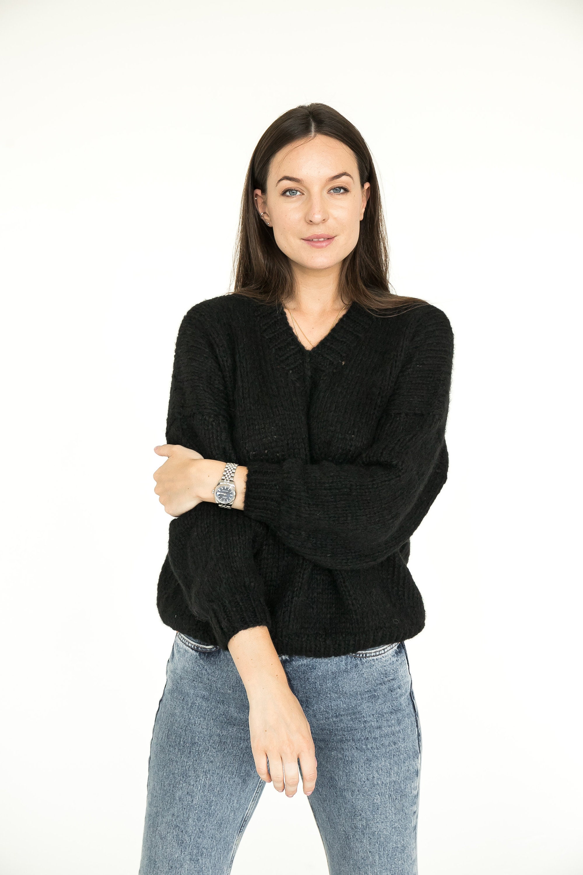 Green Oversize Alpaca Sweater, Chunky Forest Green Wool