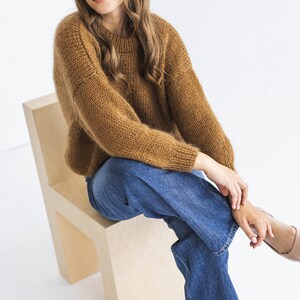 Camel brown mohair knitted fluffy sweater, taupe alpaca wool blend jumper, caramel fuzzy cable knit pullover, slightly oversized thick pull image 7