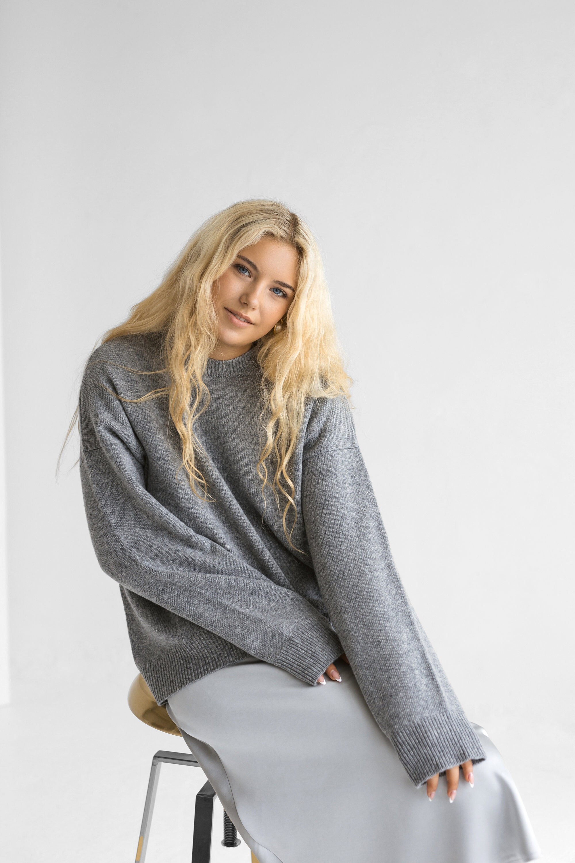 Grey Knitted Merino Wool Oversized Women's Pullover - Etsy