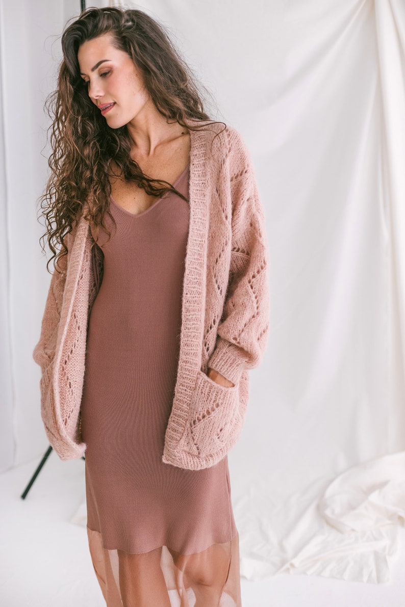 Pink see through cardigan with pockets