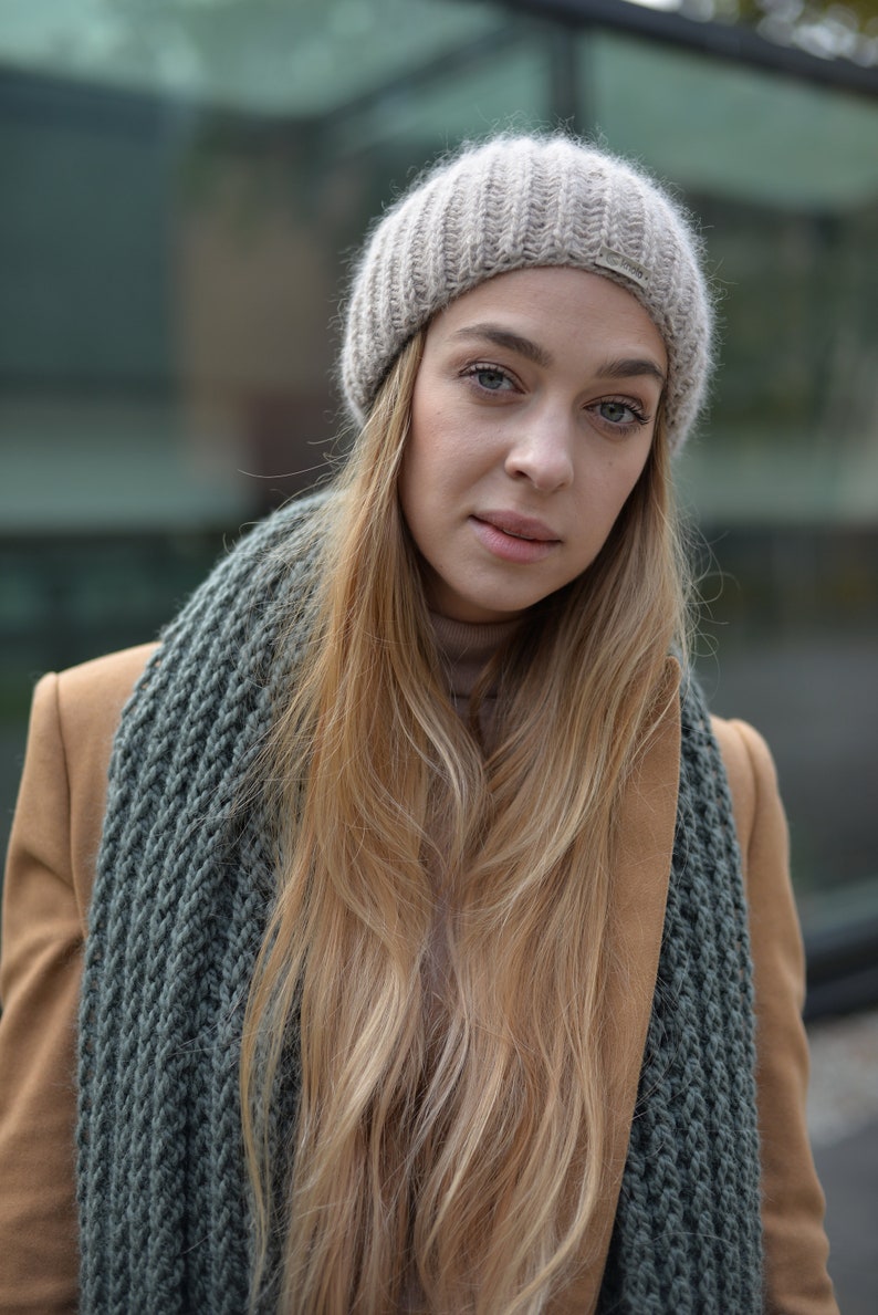 White mohair hat, cable knit hat, slouchy beanie, womens mohair hat, winter hat, gift for her, ready to ship, gift for women, christmas gift image 8