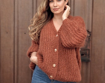 Mohair cardigan, mohair sweater, alpaca sweater, fuzzy cardigan, oversized sweater, oversized cardigan, chunky cardigan, rust cardigan