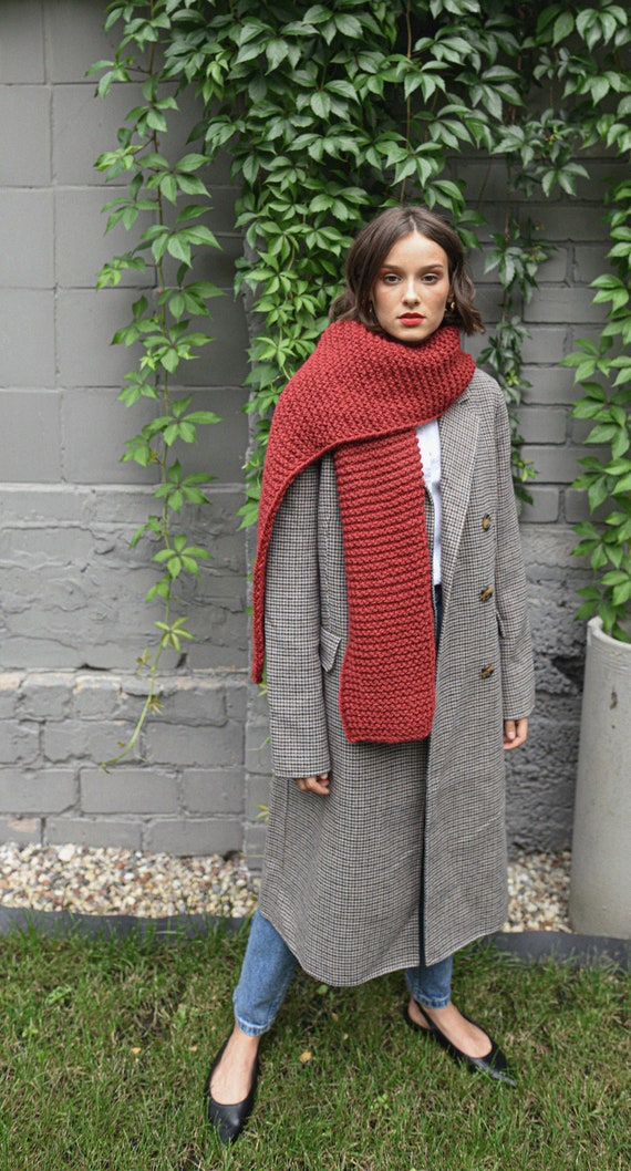 スカーフ Bordeaux Knitted Mohair Wool Scarf Bordeaux Alpaca Wool Scarf, Cherry Red Chunky Knit Long