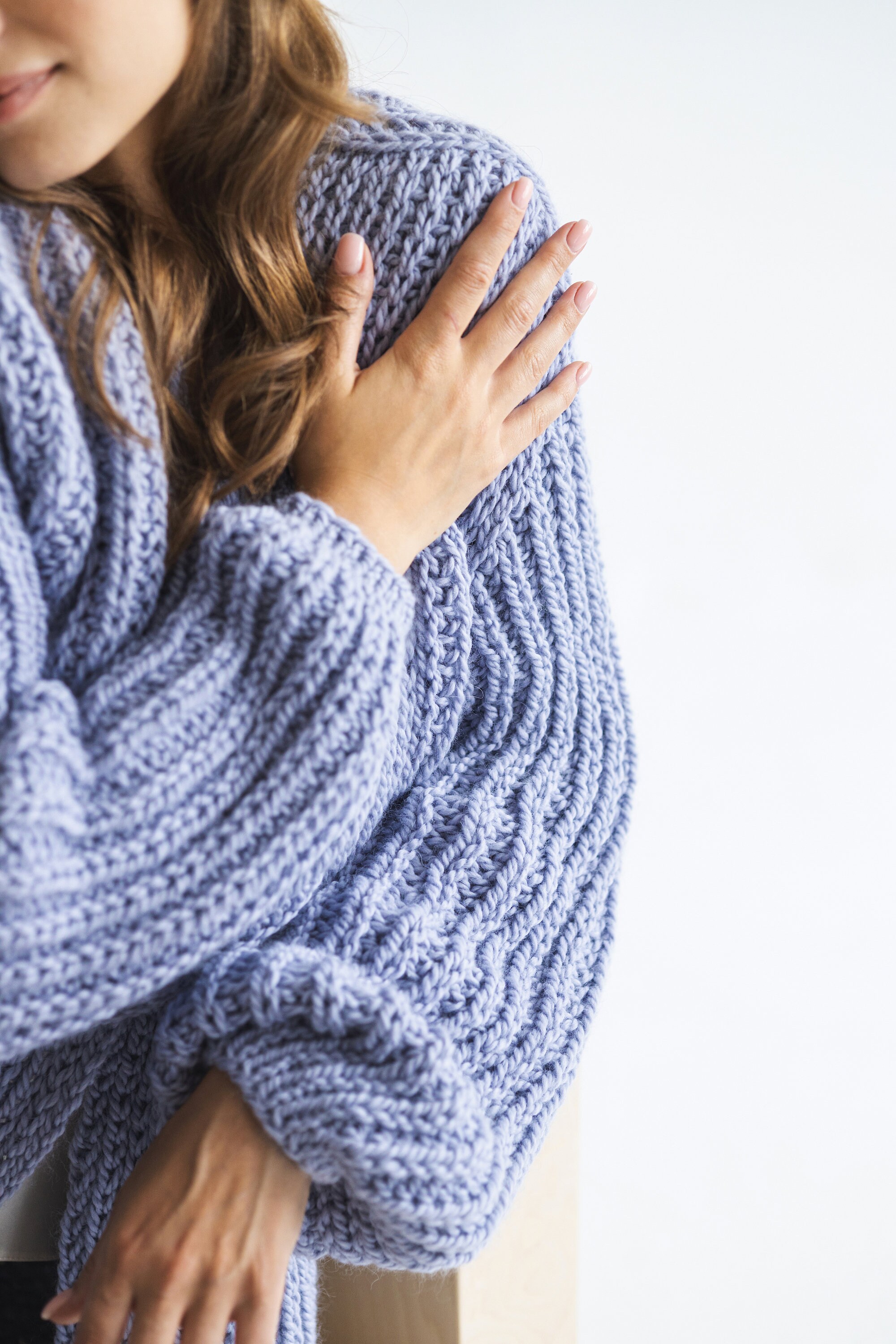 Light Blue Super Chunky Knit Alpaca Wool Cardigan, Sky Blue
