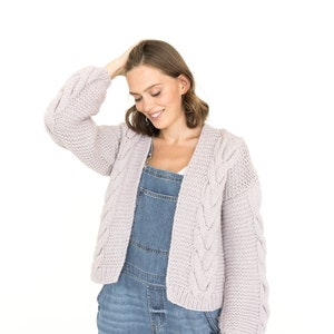 Light purple calbe knit cardigan, chunky knit cardigan, oversized alpaca and wool sweater. image 3