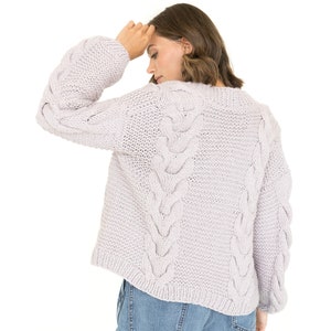 Light purple calbe knit cardigan, chunky knit cardigan, oversized alpaca and wool sweater. image 7