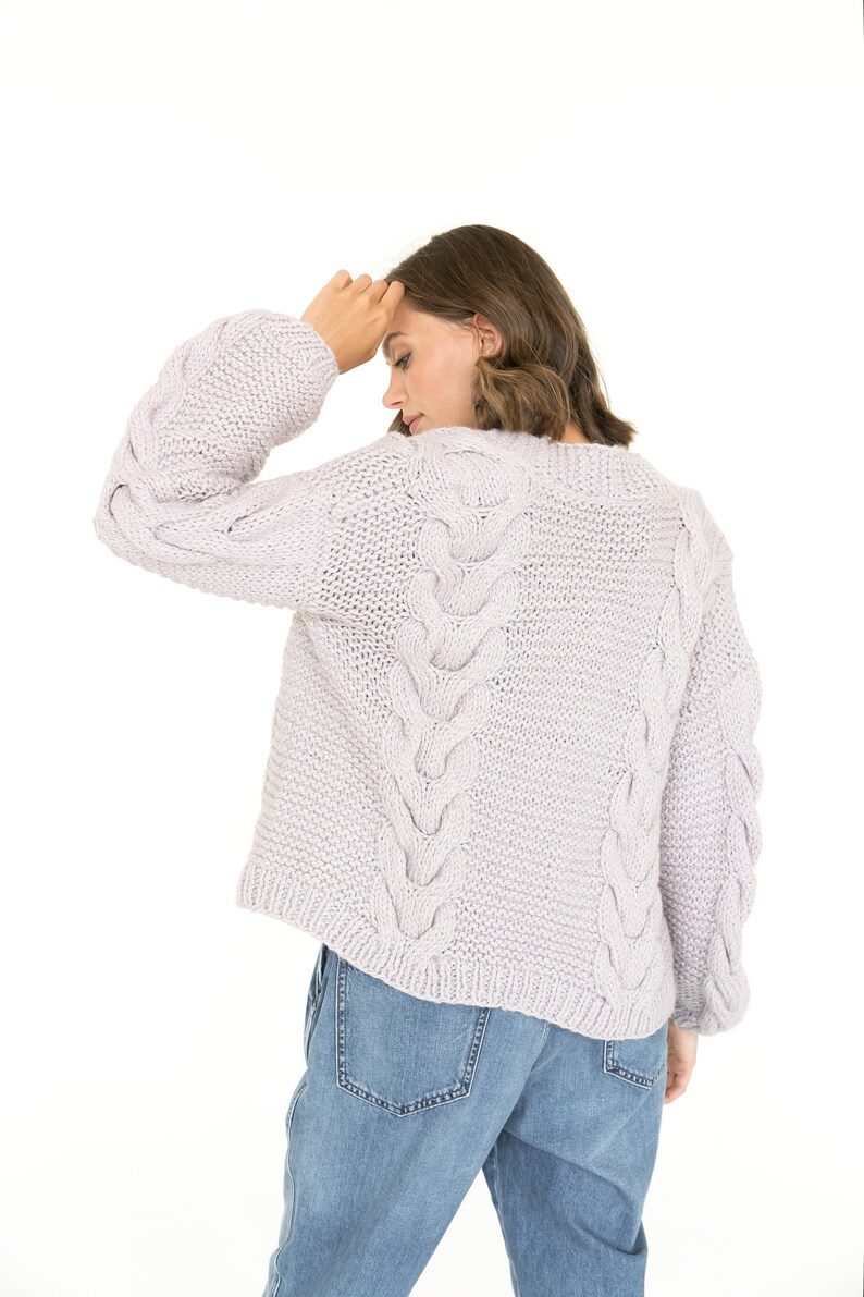 Light purple calbe knit cardigan, chunky knit cardigan, oversized alpaca and wool sweater. image 7