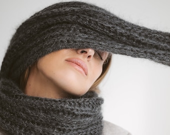 th products KNIT SCARF GRAY マフラー Alpaca blend scarf Black / Gray For Women | Maje