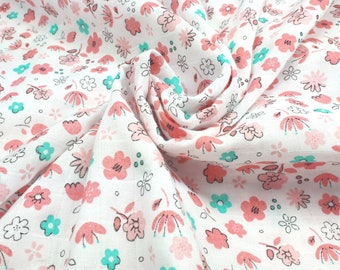 Knitwear Muslin Cotton Flowers Mint and Rose 0,5Mb