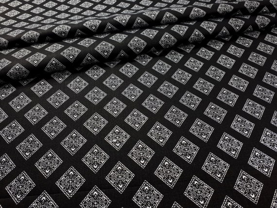 100 Cotton Fabric Rhombuses White Background Black 0 5mb Etsy