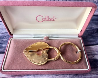 Vintage Colibri Heart Key Fob | Gold Tone Heart Keychain | Colibri Keyring "I Love You" |