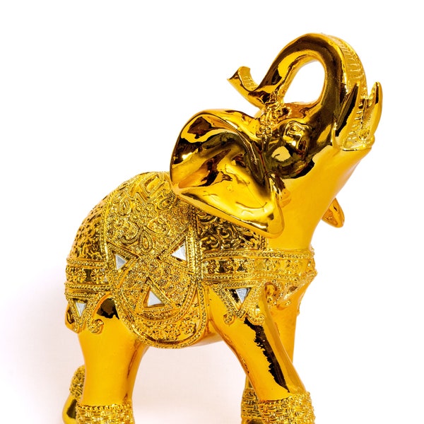 Dalax- 8” (H) Elephant Statue Trunk Facing Upwards Collectible Wealth Lucky Elephant Figurine, Home Decorative accent