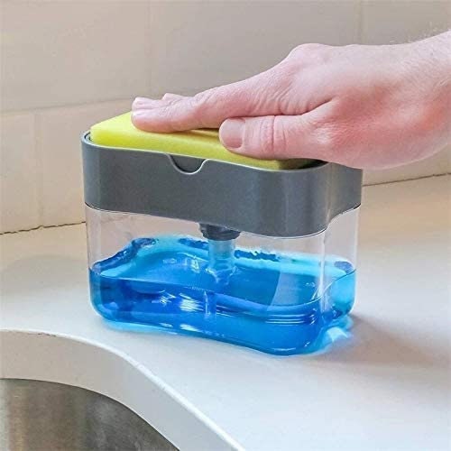  Aeakey Soap Dispenser,Dish Soap Dispenser for Kitchen,Sponge  Holder Sink Dish Washing Soap Dispenser 13 Ounces (Silver) : Home & Kitchen