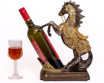 Horse Wine Bottle Holder Countertop Bar Decor Tabletop Wine Rack Display Stand Decorations Fathers Day Gift Set.