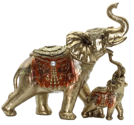 Baby And Mama Elephant Statue With Trunk Facing Upwards Etsy