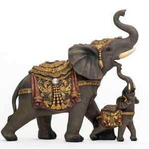 Trunk Up Thai Elephant Statue Feng Shui Decoration Religious Figurine Collection Perfect Gifts for Women/Men