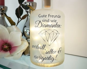 Dekoflasche mit Beleuchtung Freunde wie Diamanten LED Leuchte Leuchtflasche Bottlelight Lichterkette Geschenk Flaschenlicht