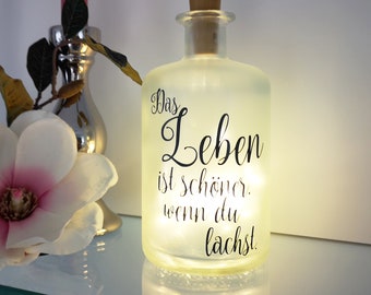 Dekoflasche mit Beleuchtung | Leben schöner lachen | LED Leuchte Leuchtflasche Bottlelight Lichterkette Geschenk Flaschenlicht