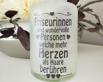 Dekoflasche mit Beleuchtung - Friseurinnen Herzen LED Leuchte Leuchtflasche Bottlelight Lichterkette Geschenk Flaschenlicht mit Spruch